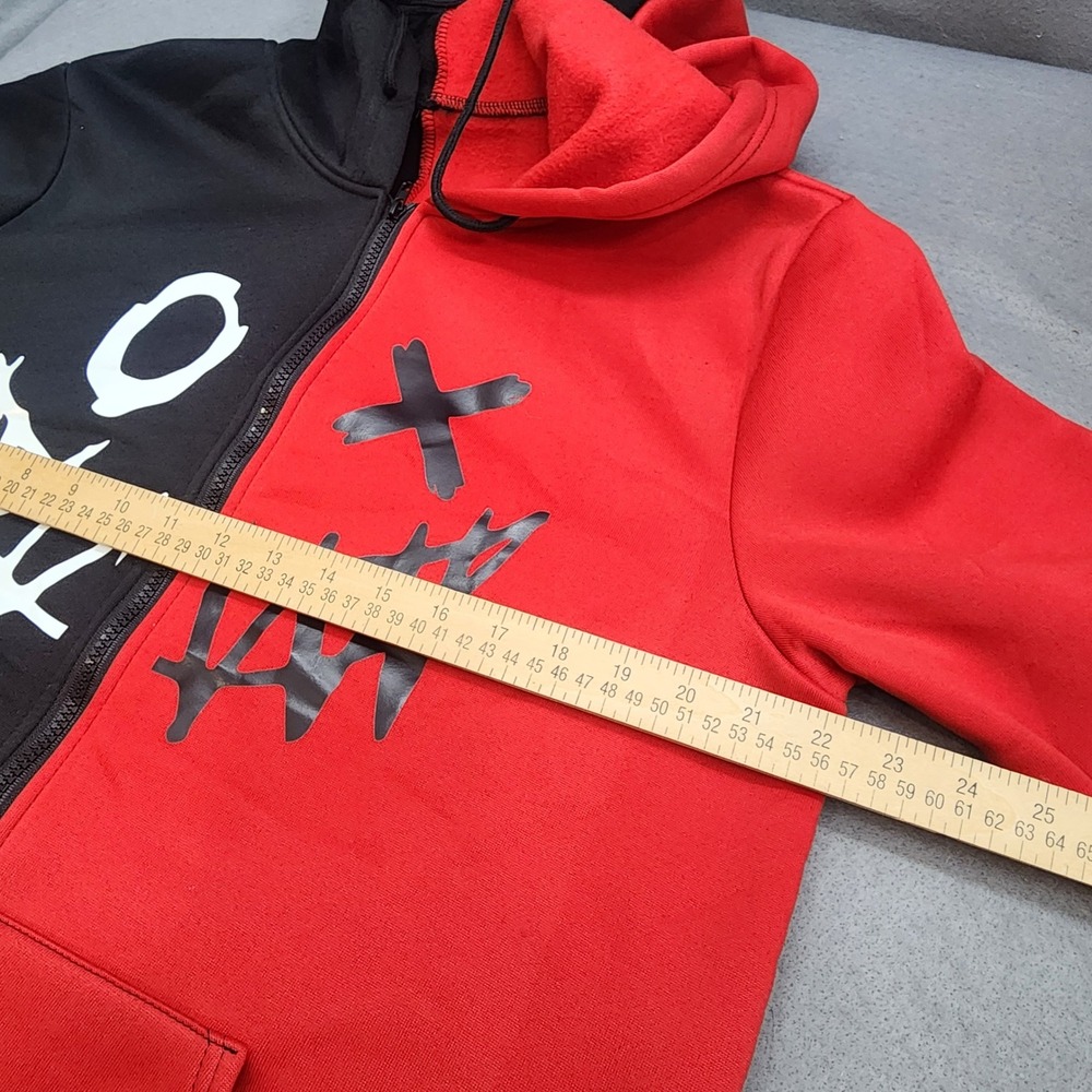 Unbranded Split Colorblock Graphic Zip Hoodie Red Black Streetwear Mens L - Picture 7 of 8